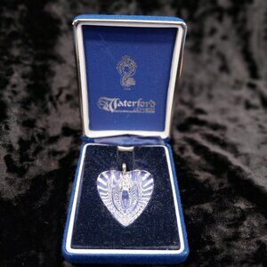 Vintage Waterford Crystal Engraved Heart Pendant Necklace - Silver Bale & Chain